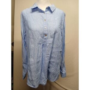 Linen Tunic Blouse Lagenlook Medium  St. Tropez Blue Lightweight Coastal